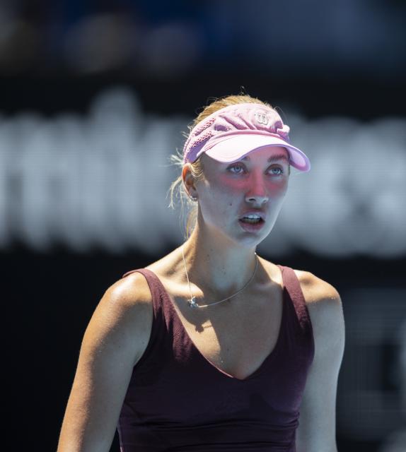 (260123) -- MELBOURNE, Jan. 23, 2026 (Xinhua) -- Anastasia Potapova of Austria reacts during the women's singles 3rd round match against Aryna Sabalenka of Belarus at the Australian Open tennis tournament in Melbourne, Australia, Jan. 23, 2026. (Photo by Hu Jingchen/Xinhua)