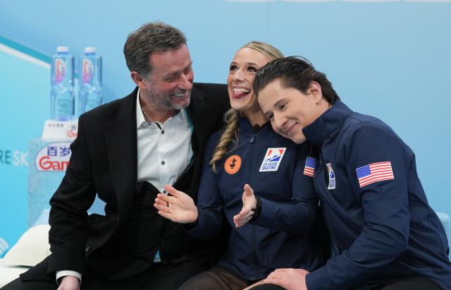 (260123) -- BEIJING, Jan. 23, 2026 (Xinhua) -- Emilea Zingas (C) and Vadym Kolesnik (R) of the United States react after the ice dance free dance at the ISU Four Continents Figure Skating Championships in Beijing, China, Jan. 23, 2026. (Xinhua/Xie Han)