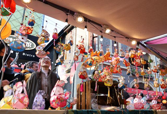 (260123) -- BEIJING, Jan. 23, 2026 (Xinhua) -- Tourists view traditional lanterns displayed during a New Year floral fair in Shanghai, east China, Jan. 23, 2026. Chinese people across the country are busy preparing fresh flowers, Chinese knots, spring couplets, and other traditional necessities to celebrate the upcoming Spring Festival, or the Chinese New Year. (Xinhua/Fang Zhe)