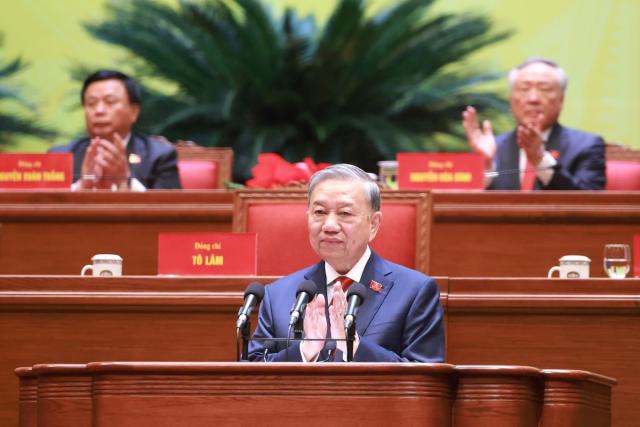(260123) -- HANOI, Jan. 23, 2026 (Xinhua) -- General Secretary of the Communist Party of Vietnam (CPV) Central Committee To Lam addresses the closing session of the 14th National Congress of the Communist Party of Vietnam (CPV) in Hanoi, Vietnam, Jan. 23, 2026.
  The 14th National Congress of the Communist Party of Vietnam (CPV) concluded in Hanoi on Friday afternoon, Vietnam News Agency reported.
  A resolution of the CPV's 14th National Congress was adopted at the closing session, setting targets of average annual economic growth of at least 10 percent during 2026-2030 and placing innovation, digital transformation and green growth at the core of a new development model. (VNA via Xinhua)