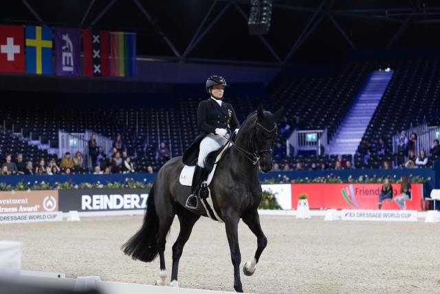 (260124) -- AMSTERDAM, Jan. 24, 2026 (Xinhua) -- Isabell Werth of Germany rides her horse during the Federation Equestre International (FEI) Dressage World Cup at Jumping Amsterdam 2026 in Amsterdam, the Netherlands, Jan. 23, 2026. The 65th edition of Jumping Amsterdam, one of Europe's premier equestrian events, took place from Jan. 22 to 25 at the RAI Amsterdam Convention Centre. (Photo by Sylvia Lederer/Xinhua)