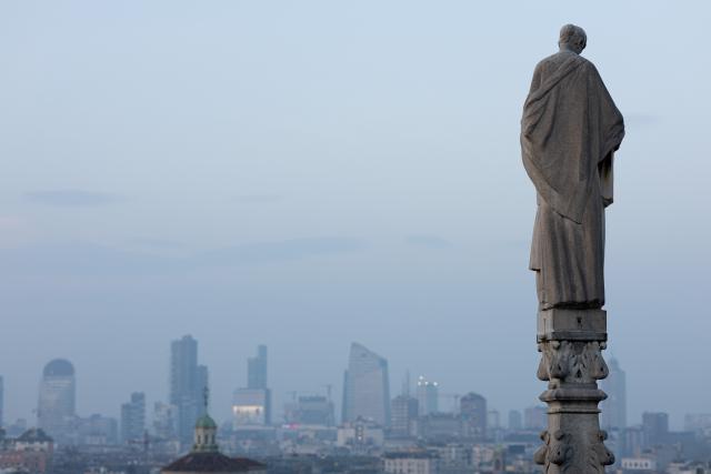 (260124) -- MILAN, Jan. 24, 2026 (Xinhua) -- This photo taken on Feb. 20, 2024 shows a city view from the Milan Cathedral in Milan, Italy. The 2026 Milan-Cortina Olympic Winter Games will run from February 6 to 22. (Xinhua/Li Jing)