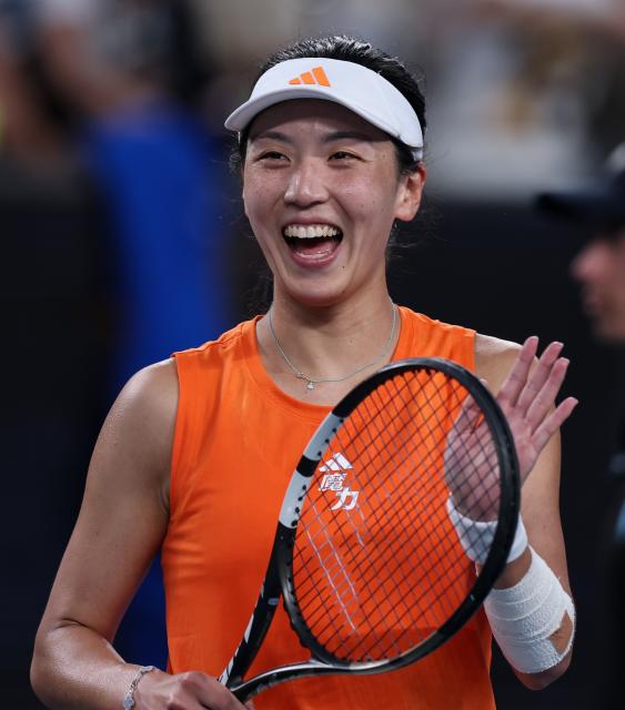 (260124) -- MELBOURNE, Jan. 24, 2026 (Xinhua) -- Wang Xinyu celebrates winning the women's singles 3rd round match between Wang Xinyu of China and Linda Noskova of the Czech Republic at the Australian Open 2026 tennis tournament in Melbourne, Australia, Jan. 24, 2026. (Xinhua/Ma Ping)