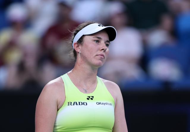 (260124) -- MELBOURNE, Jan. 24, 2026 (Xinhua) -- Linda Noskova reacts during the women's singles 3rd round match between Wang Xinyu of China and Linda Noskova of the Czech Republic at the Australian Open 2026 tennis tournament in Melbourne, Australia, Jan. 24, 2026. (Xinhua/Ma Ping)