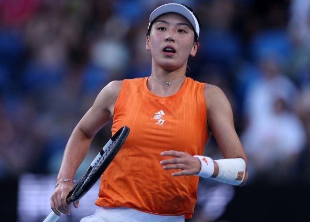 (260124) -- MELBOURNE, Jan. 24, 2026 (Xinhua) -- Wang Xinyu reacts during the women's singles 3rd round match between Wang Xinyu of China and Linda Noskova of the Czech Republic at the Australian Open 2026 tennis tournament in Melbourne, Australia, Jan. 24, 2026. (Xinhua/Ma Ping)