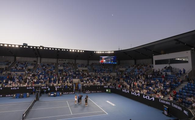 (260124) -- MELBOURNE, Jan. 24, 2026 (Xinhua) -- Wang Xinyu takes an interview after winning the women's singles 3rd round match between Wang Xinyu of China and Linda Noskova of the Czech Republic at the Australian Open 2026 tennis tournament in Melbourne, Australia, Jan. 24, 2026. (Photo by Hu Jingchen/Xinhua)
