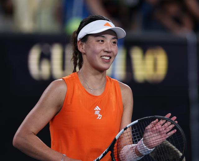 (260124) -- MELBOURNE, Jan. 24, 2026 (Xinhua) -- Wang Xinyu celebrates winning the women's singles 3rd round match between Wang Xinyu of China and Linda Noskova of the Czech Republic at the Australian Open 2026 tennis tournament in Melbourne, Australia, Jan. 24, 2026. (Xinhua/Ma Ping)