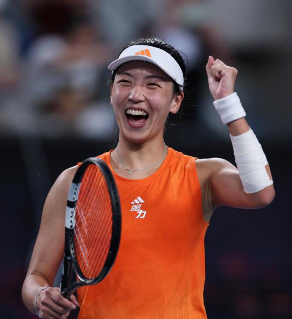 (260124) -- MELBOURNE, Jan. 24, 2026 (Xinhua) -- Wang Xinyu celebrates winning the women's singles 3rd round match between Wang Xinyu of China and Linda Noskova of the Czech Republic at the Australian Open 2026 tennis tournament in Melbourne, Australia, Jan. 24, 2026. (Xinhua/Ma Ping)