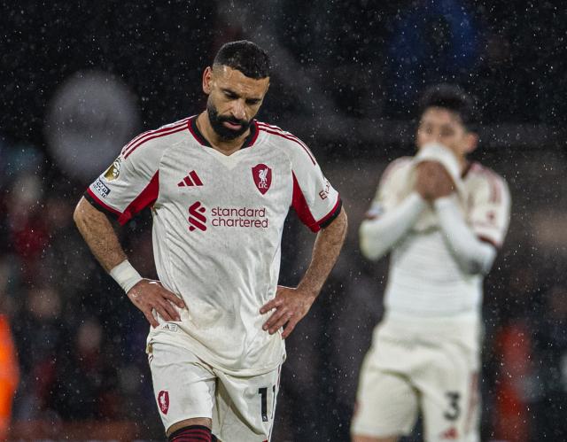 (260125) -- BOURNEMOUTH, Jan. 25, 2026 (Xinhua) -- Liverpool's Mohamed Salah looks dejected after Bournemouth score the winning goal in the 95th minute during the English Premier League match between Bournemouth and Liverpool in Bournemouth, Britain, on Jan. 24, 2026. (Xinhua)
FOR EDITORIAL USE ONLY. NOT FOR SALE FOR MARKETING OR ADVERTISING CAMPAIGNS. NO USE WITH UNAUTHORIZED AUDIO, VIDEO, DATA, FIXTURE LISTS, CLUB/LEAGUE LOGOS OR "LIVE" SERVICES. ONLINE IN-MATCH USE LIMITED TO 45 IMAGES, NO VIDEO EMULATION. NO USE IN BETTING, GAMES OR SINGLE CLUB/LEAGUE/PLAYER PUBLICATIONS.