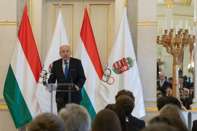 (260125) -- BUDAPEST, Jan. 25, 2026 (Xinhua) -- Tamas Sulyok, President of Hungary, speaks during an oath-taking ceremony for the upcoming Milan-Cortina 2026 Winter Olympic Games in Budapest, Hungary, on Jan. 24, 2026. (Photo by Attila Volgyi/Xinhua)
