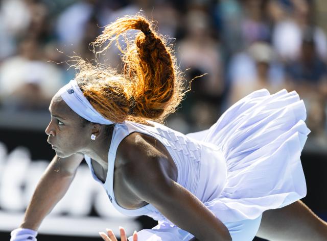 (260125) -- MELBOURNE, Jan. 25, 2026 (Xinhua) -- Coco Gauff serves during the women's singles 4th round match between Coco Gauff of the United States and Karolina Muchova of the Czech Republic at the Australian Open tennis tournament in Melbourne, Australia, Jan. 25, 2026. (Photo by Hu Jingchen/Xinhua)