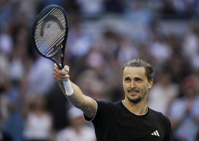 (260125) -- MELBOURNE, Jan. 25, 2026 (Xinhua) -- Alexander Zverev celebrates winning the men's singles 4th round match between Alexander Zverev of Germany and Francisco Cerundolo of Argentina at the Australian Open tennis tournament in Melbourne, Australia, Jan. 25, 2026. (Photo by Wang Shen/Xinhua)