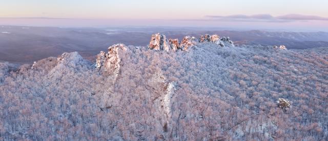 (260125) -- SHUANGYASHAN, Jan. 25, 2026 (Xinhua) -- An aerial drone photo taken on Jan. 25, 2026 shows the rime scenery of Qixingshan forest park in Shuangyashan, northeast China's Heilongjiang Province. (Photo by Han Yang/Xinhua)