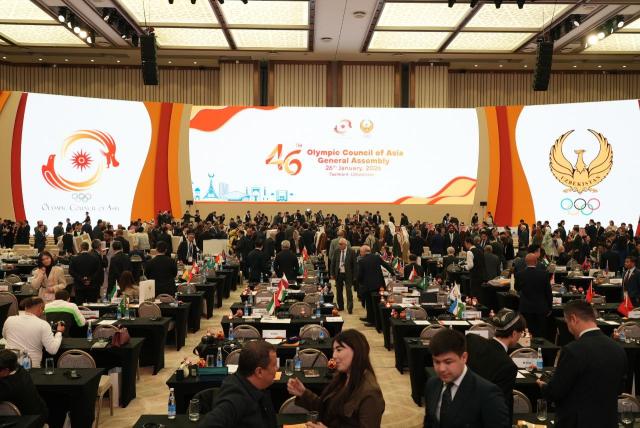 (260126) -- TASHKENT, Jan. 26, 2026 (Xinhua) -- This photo taken on Jan. 26, 2026 shows the 46th General Assembly of the Olympic Council of Asia (OCA) in Tashkent, Uzbekistan. (Photo by Zafar Khalilov/Xinhua)