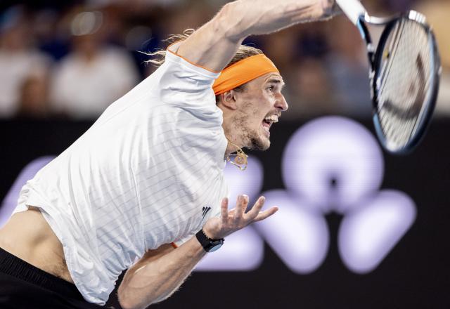 (260127) -- MELBOURNE, Jan. 27, 2026 (Xinhua) -- Alexander Zverev of Germany serves during the men's singles quarterfinal match between Alexander Zverev of Germany and Learner Tien of the United States at the Australian Open tennis tournament in Melbourne, Australia, Jan. 27, 2026. (Photo by Hu Jingchen/Xinhua)