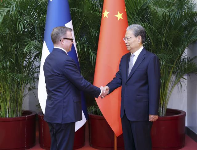 (260127) -- BEIJING, Jan. 27, 2026 (Xinhua) -- Zhao Leji, chairman of the National People's Congress Standing Committee, meets with Finnish Prime Minister Petteri Orpo in Beijing, capital of China, Jan. 27, 2026. (Xinhua/Yao Dawei)