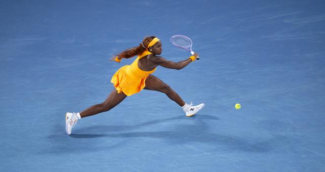 (260127) -- MELBOURNE, Jan. 27, 2026 (Xinhua) -- Coco Gauff hits a return during the women's singles quarterfinal match between Coco Gauff of the United States and Elina Svitolina of Ukraine at the Australian Open tennis tournament in Melbourne, Australia, Jan. 27, 2026. (Photo by Hu Jingchen/Xinhua)