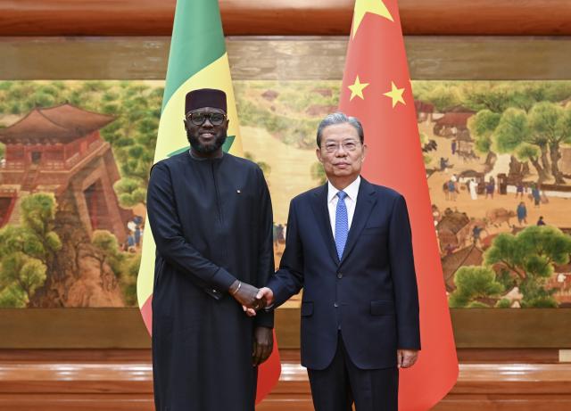(260127) -- BEIJING, Jan. 27, 2026 (Xinhua) -- Zhao Leji, chairman of the National People's Congress Standing Committee, holds talks with Malick Ndiaye, the president of the Senegalese National Assembly, at the Great Hall of the People in Beijing, capital of China, Jan. 27, 2026. (Xinhua/Zhang Ling)