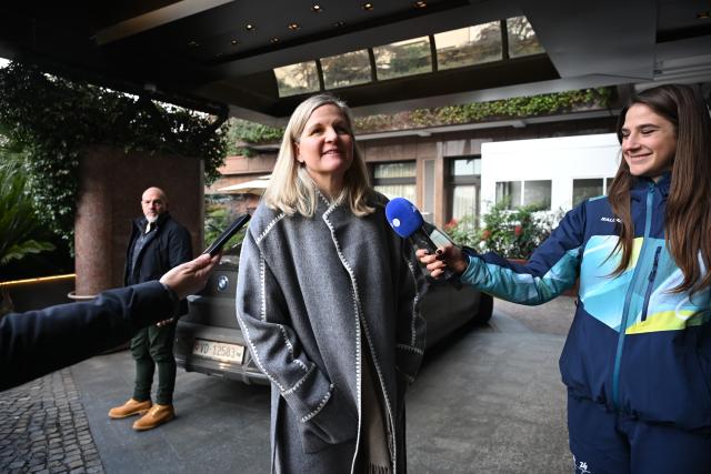 (260127) -- MILAN, Jan. 27, 2026 (Xinhua) -- Kirsty Coventry, President of International Olympic Committee (IOC), arrives at the hotel of the Olympic Family ahead of Milano Cortina 2026 Olympic Games in Milan, Italy, on Jan. 27, 2026. (Photo by Piero Cruciatti/Pool Photo via AFP)