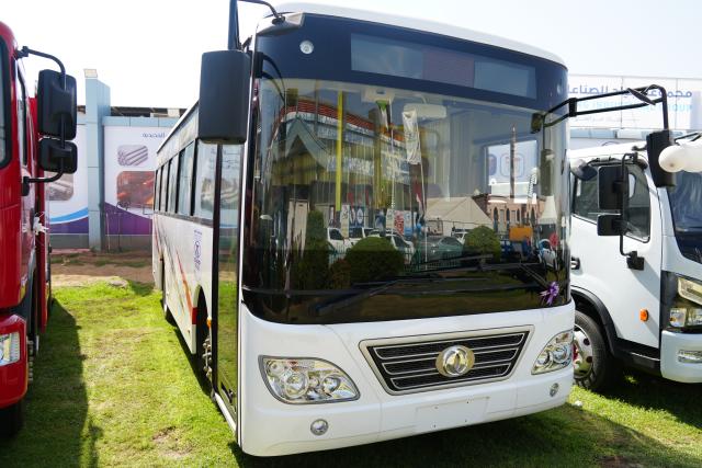 (260127) -- ATBARA, Jan. 27, 2026 (Xinhua) -- Photo taken on Jan. 27, 2026 shows a Chinese brand passenger bus, produced by GIAD Industrial Group on display at the exhibition in Atbara, River Nile State, Sudan. Atbara, a relatively stable city in northern Sudan's River Nile State, is hosting the "Made in River Nile" exhibition, which highlights Sudanese industry's resolve to aid economic recovery and revive national production, even amid the country's ongoing internal conflicts. (Photo by Fayez Elzaki/Xinhua)
