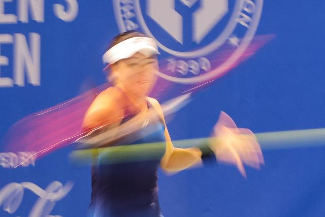 (260128) -- MANILA, Jan. 28, 2026 (Xinhua) -- Zhu Lin of China competes during the women's singles round of 32 match between Zhu Lin of China and Sun Lulu of New Zealand at the WTA Philippine Women's Open in Manila, the Philippines, Jan. 27, 2026. (Xinhua/Rouelle Umali)