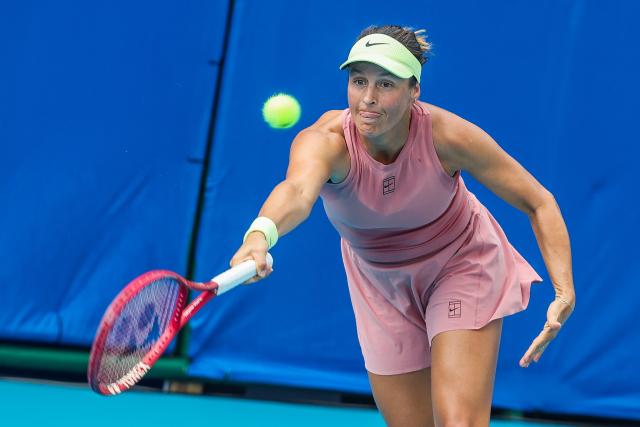 (260128) -- MANILA, Jan. 28, 2026 (Xinhua) -- Tatjana Maria hits a return during the women's singles round of 16 match between Tatjana Maria of Germany and Tatiana Prozorova of Russia at the WTA Philippine Women's Open in Manila, the Philippines, Jan. 28, 2026. (Xinhua/Rouelle Umali)