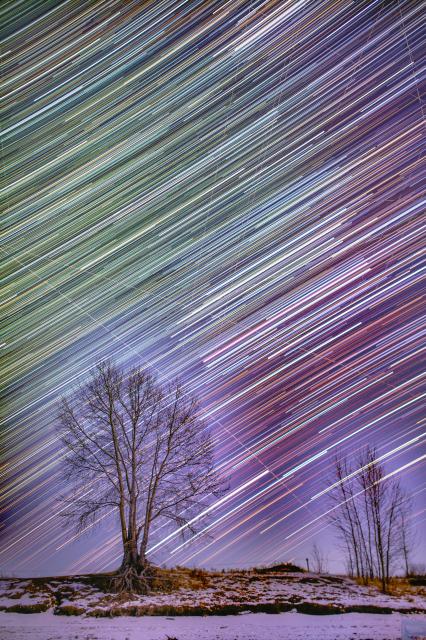 (260128) -- HARBIN, Jan. 28, 2026 (Xinhua) -- This stack composite photo taken on Jan. 24, 2026 shows a view of the starry sky in Qiqihar City, northeast China's Heilongjiang Province. China's northernmost Heilongjiang Province has entered the golden period for winter starry sky observation. With auroras occasionally making an appearance, the brilliant starry sky and the icy landscape together unfold a serene and breathtaking picture. (Photo by Wang Yonggang/Xinhua)