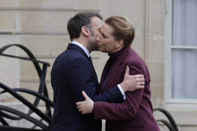(260128) -- PARIS, Jan. 28, 2026 (Xinhua) -- French President Emmanuel Macron (L) greets Danish Prime Minister Mette Frederiksen at the Elysee Palace in Paris, France, Jan. 28, 2026.
  French President Emmanuel Macron said on Wednesday that escalating tensions with the United States over Greenland constitute a strategic wake-up call for Europe as a whole, while reiterating France's solidarity with Denmark and Greenland. (Photo by Henri Szwarc/Xinhua)