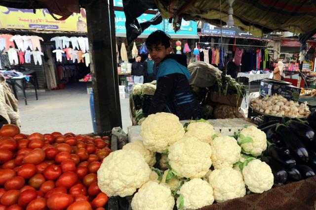 (260129) -- AMMAN, Jan. 29, 2026 (Xinhua) -- A boy tends to a vegetable stall in the Baqa'a refugee camp in Jordan, on Jan. 28, 2026.
  Baqa'a camp is the largest Palestinian refugee camp in Jordan. Lying about 20 kilometers north of Amman, it was set up in 1968, when residents were initially accommodated in temporary tents. Today, most of the camp's inhabitants have built more durable concrete shelters. (Photo by Mohammad Abu Ghosh/Xinhua)