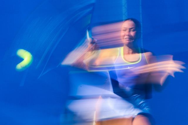 (260129) -- MANILA, Jan. 29, 2026 (Xinhua) -- Sofia Costoulas hits a return during the women's singles quarterfinal match between Tatiana Prozorova of Russia and Sofia Costoulas of Belgium at the WTA Philippine Women's Open in Manila, the Philippines, Jan. 29, 2026. (Xinhua/Rouelle Umali)