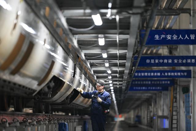 (260129) -- BEIJING, Jan. 29, 2026 (Xinhua) -- A staff member conducts maintenance work at a high-speed train base in Nanjing, east China's Jiangsu Province, Jan. 28, 2026. Railway departments nationwide are actively conducting train maintenance to ensure safe operations during the upcoming 2026 Spring Festival travel rush. (Photo by Yang Suping/Xinhua)