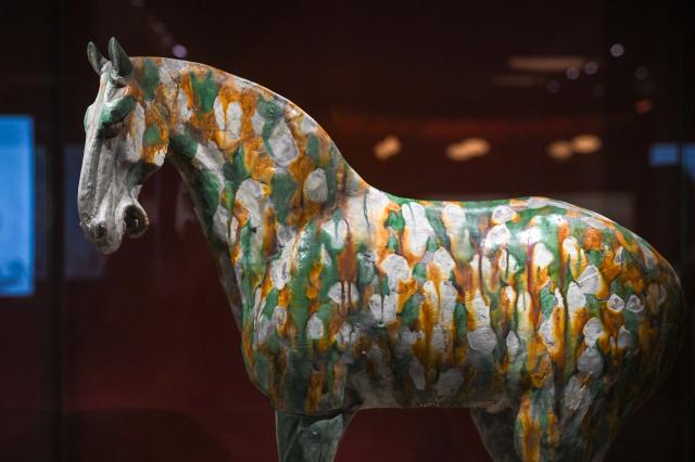 (260129) -- BEIJING, Jan. 29, 2026 (Xinhua) -- This photo taken on Jan. 29, 2026 shows an exhibit displayed at an exhibition themed on Chinese zodiac Year of the Horse at the National Museum of China in Beijing, capital of China. The exhibition, displaying over 120 pieces (sets) of cultural relics, will open here on Jan. 30. (Xinhua/Jin Liangkuai)