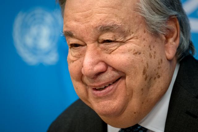 (260129) -- UNITED NATIONS, Jan. 29, 2026 (Xinhua) -- UN Secretary-General Antonio Guterres speaks at a start-of-year press conference at the UN headquarters in New York, Jan. 29, 2026. Guterres on Thursday warned that power is prevailing over law globally and called for the acceleration of multipolarity. (Mark Garten/UN Photo/Handout via Xinhua)