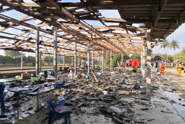 (260130) -- BANGKOK, Jan. 30, 2026 (Xinhua) -- This photo taken on Jan. 30, 2026 with a mobile phone shows the site of an explosion at a fireworks factory in Suphan Buri province, Thailand. A fireworks factory explosion hit Suphan Buri province in Thailand on Friday morning, with local rescuers confirming one fatality at the scene following an initial inspection, according to Thai media reports. (Xinhua)