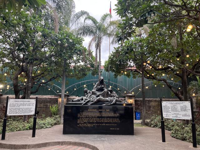 (260130) -- MANILA, Jan. 30, 2026 (Xinhua) -- This photo shows the Memorare Manila Monument located in Intramuros, Manila, the Philippines, March 22, 2025. TO GO WITH "World Insights: The blood-stained reality of Japan's wartime occupation of the Philippines" (Xinhua/Zhang Yisheng)