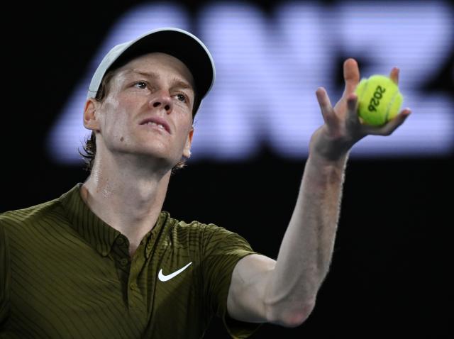 (260130) -- MELBOURNE, Jan. 30, 2026 (Xinhua) -- Jannik Sinner is seen during the men's singles semifinal match between Novak Djokovic of Serbia and Jannik Sinner of Italy at the Australian Open tennis tournament in Melbourne, Australia, Jan. 30, 2026. (Photo by Wang Shen/Xinhua)