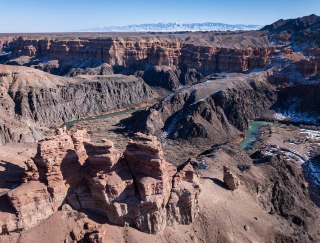 (260130) -- ALMATY, Jan. 30, 2026 (Xinhua) -- An aerial drone photo taken on Jan. 30, 2026 shows the scenery of the Charyn Canyon in Almaty Region, Kazakhstan. (Xinhua/Li Renzi)