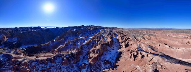 (260130) -- ALMATY, Jan. 30, 2026 (Xinhua) -- An aerial drone photo taken on Jan. 30, 2026 shows the scenery of the Charyn Canyon in Almaty Region, Kazakhstan. (Xinhua/Li Renzi)