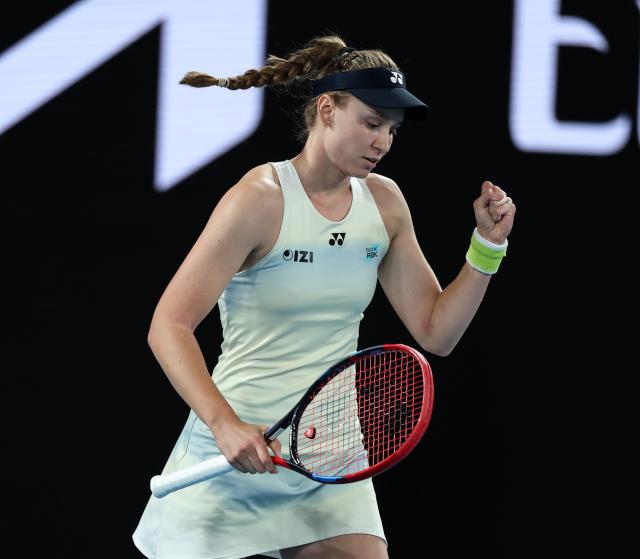 (260131) -- MELBOURNE, Jan. 31, 2026 (Xinhua) -- Elena Rybakina reacts during the women's singles final between Elena Rybakina of Kazakhstan and Aryna Sabalenka of Belarus at the Australian Open tennis tournament in Melbourne, Australia, Jan. 31, 2026. (Xinhua/Ma Ping)