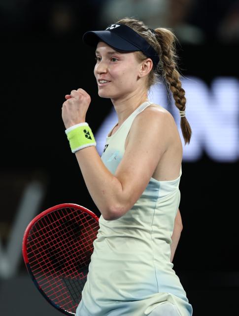 (260131) -- MELBOURNE, Jan. 31, 2026 (Xinhua) -- Elena Rybakina reacts after the women's singles final between Elena Rybakina of Kazakhstan and Aryna Sabalenka of Belarus at the Australian Open tennis tournament in Melbourne, Australia, Jan. 31, 2026. (Xinhua/Ma Ping)