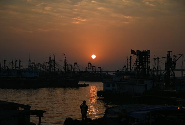 (260131) -- MAOMING, Jan. 31, 2026 (Xinhua) -- The sun rises over the Bohe port in Maoming, south China's Guangdong Province, Jan. 29, 2026. As dawn breaks, the Bohe port in Maoming, south China's Guangdong Province, is already a bustling scene. Captain Huang Ningbo and his brother Huang Ninglang steer their fishing vessel, leading the crew to the sea for fishing operations.
   Each fishing expedition is a battle against the sea for freshness. After the procedures of setting nets, hauling them in, sorting the catches, and returning to port, Huang and the crew deliver their freshly harvested seafood to the Bohe port in the early hours of the next morning for market selling. (Xinhua/Xiao Ennan)