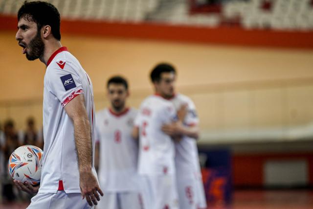 (260201) -- JAKARTA, Feb. 1, 2026 (Xinhua) -- Team players of Tajikistan react after scoring during the Group C match between Tajikistan and Australia at the AFC Futsal Asian Cup 2026 in Jakarta, Indonesia, Feb. 1, 2026. (Xinhua/Agung Kuncahya B.)