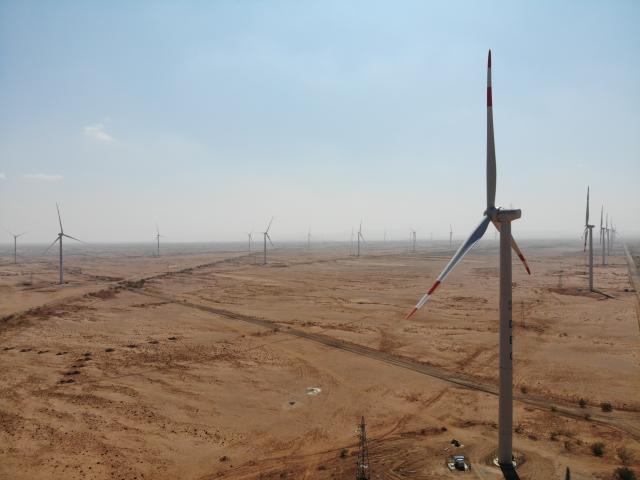(260201) -- ADDIS ABABA, Feb. 1, 2026 (Xinhua) -- This undated file photo shows a view of the Aysha II Wind Power Plant in Somali Regional State, Ethiopia. Ethiopian Prime Minister Abiy Ahmed on Saturday inaugurated the first phase of the Aysha II Wind Power Plant in Somali Regional State, stressing that clean energy development is central to the country's long-term economic transformation. (Dongfang Electric Corporation/Handout via Xinhua)