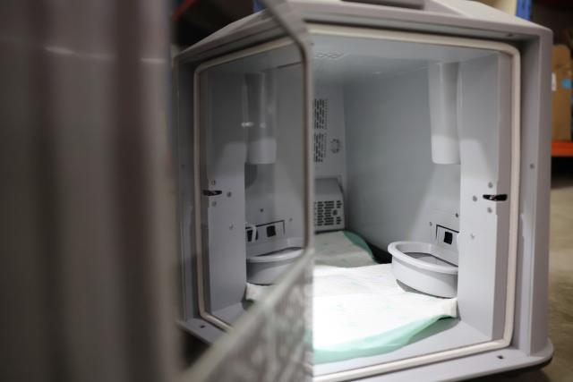 (260201) -- LANZHOU, Feb. 1, 2026 (Xinhua) -- This photo shows a pet transport case at Lanzhou West Railway Station, in Lanzhou, northwest China's Gansu Province, Feb. 1, 2026. With the arrival of the Spring Festival travel season, Lanzhou West Railway Station has welcomed a number of pet passengers. These pet passengers are specially monitored and looked after by train staff, traveling in dedicated pet transport cases equipped with intelligent monitoring systems.
   Since Jan. 28, the railway authorities have further increased the number of high-speed railway stations with pet consignment services. Passengers can make online reservations through the 12306 app or WeChat mini-program, making pet travel more convenient during the Spring Festival period. (Xinhua/Chen Bin)