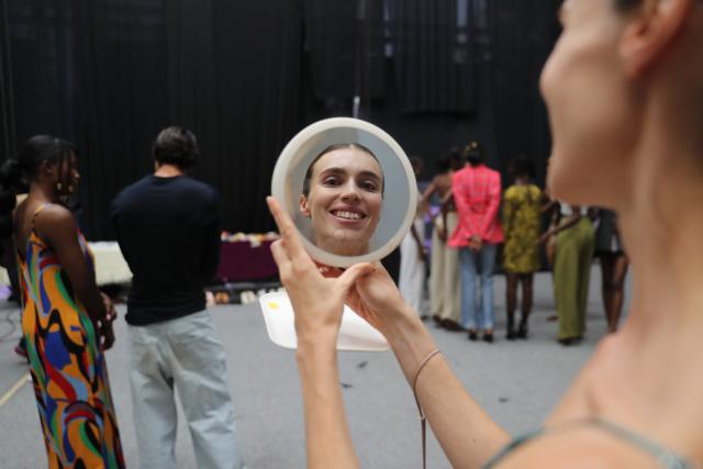 (260201) -- NAIROBI, Feb. 1, 2026 (Xinhua) -- This photo shows the reflection of a model during the Nairobi Fashion Week at the Sarit Centre in Nairobi, Kenya, Jan. 31, 2026. (Photo by Henry Naminde/Xinhua)