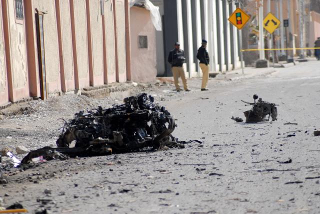 (260201) -- QUETTA, Feb. 1, 2026 (Xinhua) -- Wreckage of a destroyed vehicle is seen at the site of an attack in southwest Pakistan's Quetta on Jan. 31, 2026. Pakistani security forces and law enforcement agencies have "successfully thwarted the evil design of terrorists," killing 92 terrorists in the country's southwestern Balochistan province on Saturday, the military said in a statement. (Photo by Asad/Xinhua)
