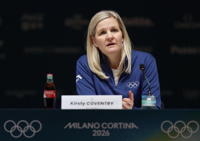 (260201) -- MILAN, Feb. 1, 2026 (Xinhua) -- International Olympic Committee (IOC) President Kirsty Coventry attends the IOC Executive Board press conference at the main press center of Milan-Cortina 2026 Olympic Winter Games in Milan, Italy, Feb. 1, 2026. (Xinhua/Du Xiaoyi)