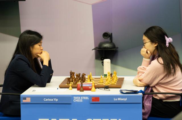 (260202) -- WIJK AAN ZEE, Feb. 2, 2026 (Xinhua) -- Lu Miaoyi (R) of China competes against Carissa Yip of the United States during the Tata Steel Chess Tournament in Wijk aan Zee, the Netherlands, Feb. 1, 2026. (Photo by Sylvia Lederer/Xinhua)