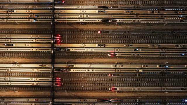 (260202) -- BEIJING, Feb. 2, 2026 (Xinhua) -- An aerial drone photo taken on Feb. 2, 2026 shows high-speed trains at a maintenance depot in Tianjin, north China.
  China's annual Spring Festival travel rush began on Monday, with inter-regional trips expected to hit a record 9.5 billion.
  Passenger volumes on railways and civil aviation are forecast at 540 million and 95 million, respectively, with both total traffic and daily peak flows expected to surpass previous records.
  The Spring Festival, or the Chinese New Year, falls on Feb. 17 this year. The official holiday lasts nine days, with the travel rush running through March 13. (Photo by Yang Baosen/Xinhua)