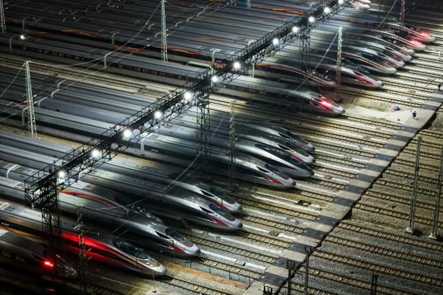 (260202) -- CHANGSHA, Feb. 2, 2026 (Xinhua) -- An aerial drone photo taken on Feb. 2, 2026 shows high-speed trains at a maintenance depot in Changsha, central China's Hunan Province.
  China's annual Spring Festival travel rush began on Monday, with inter-regional trips expected to hit a record 9.5 billion.
  Passenger volumes on railways and civil aviation are forecast at 540 million and 95 million, respectively, with both total traffic and daily peak flows expected to surpass previous records.
  The Spring Festival, or the Chinese New Year, falls on Feb. 17 this year. The official holiday lasts nine days, with the travel rush running through March 13. (Xinhua/Chen Sihan)